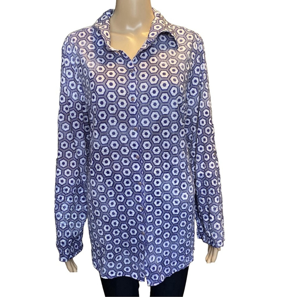 David Cline Geometric Print Button Up Blouse Women’s Size XL